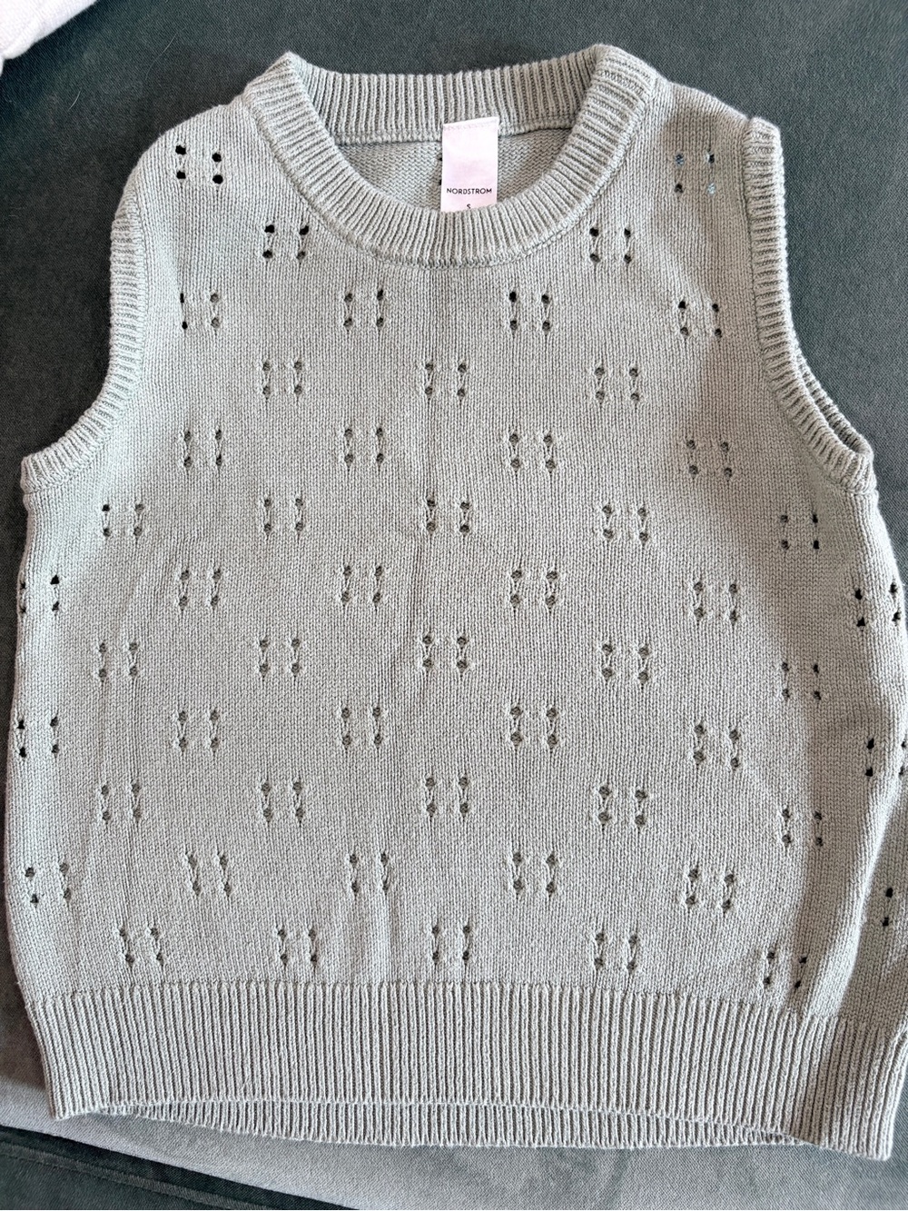 Nordstrom Sage Green Eyelet Knit V-Neck Sleeveless Sweater